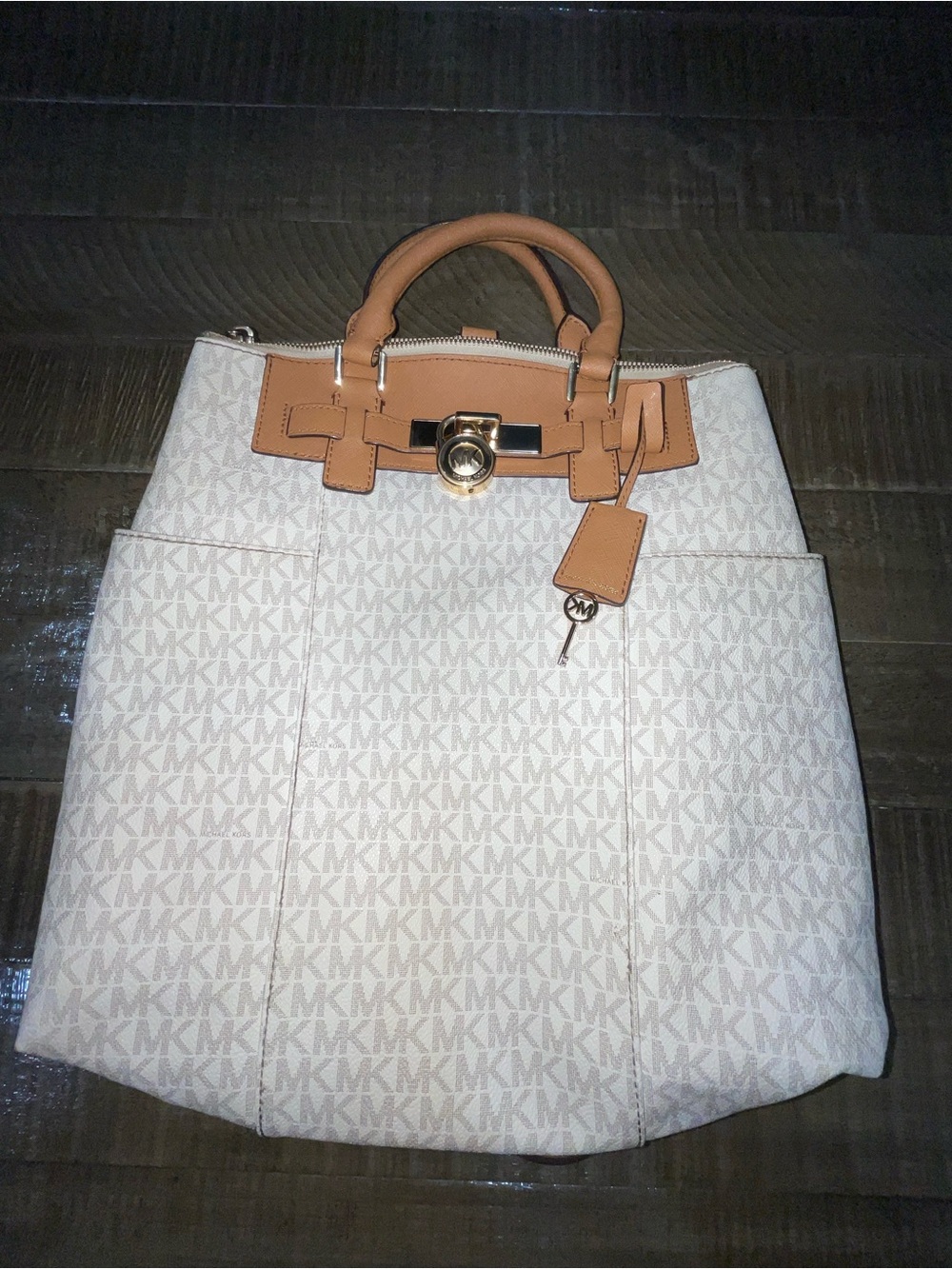 Michael Kors Cream and Tan Logo Tote Bag